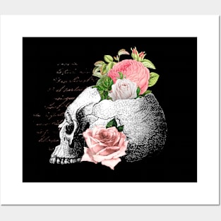 Skull and Pink Roses Posters and Art